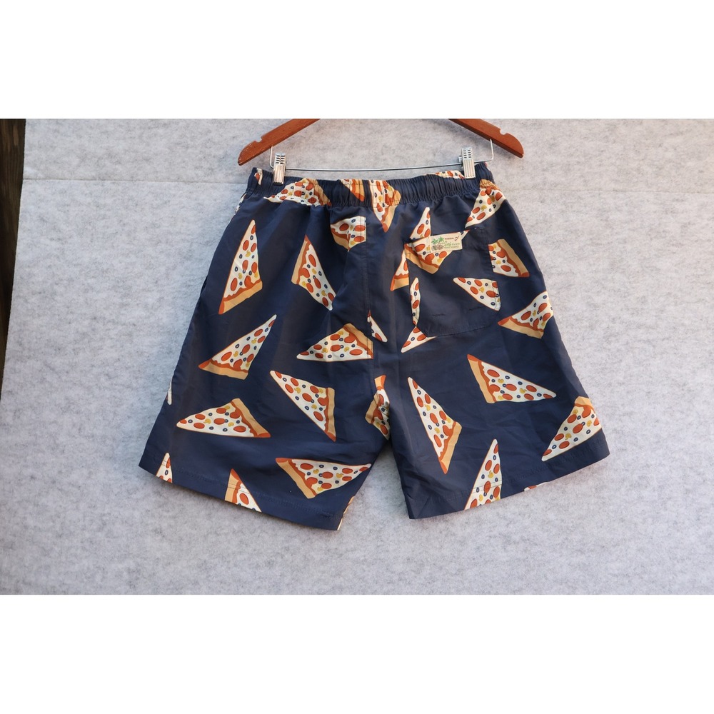 US Surf Club Mens Pizza Print Swim Trunks Navy Blue Board Shorts Large